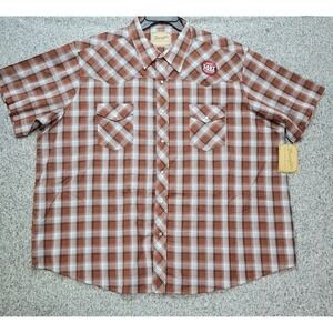 Wrangler Western Shirt Mens 3XL Plaid Short Sleeve Button‎ Up Easy Care Brown